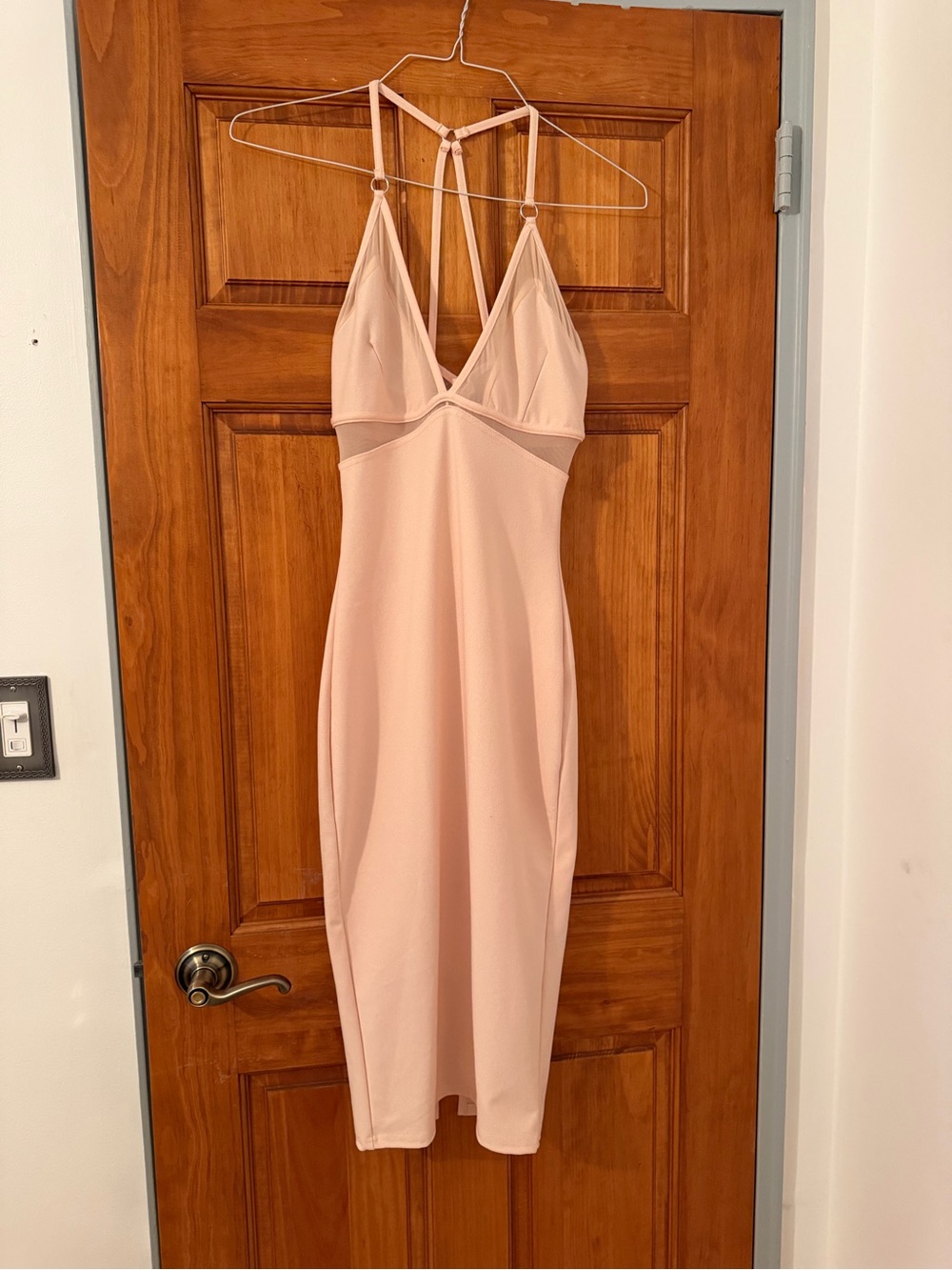 Missguided Soft Pink Strappy Bodycon Midi Dress